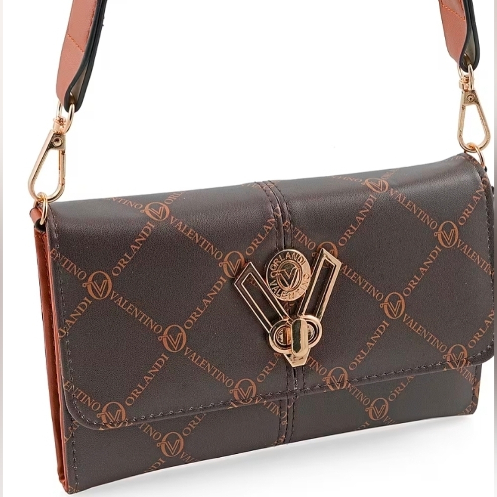 Valentino Orlandi Printed Brown Vegan Leather Crossbody Bag